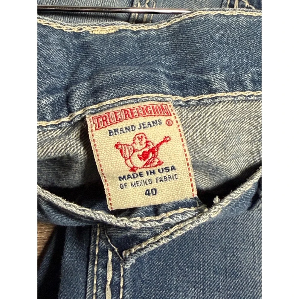 Y2K True Religion Jeans Straight Leg Contrast Stitch Blue Size 40